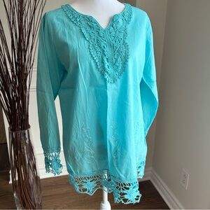 DIVINE Lace Trim Swim Coverup Aqua Turquoise Womens Medium